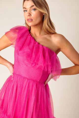 SOME FRESH AIR FUCHSIA TULLE MIDI DRESS - Glamourous Grace