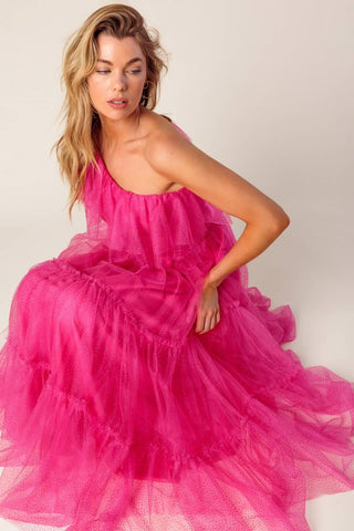 SOME FRESH AIR FUCHSIA TULLE MIDI DRESS - Glamourous Grace