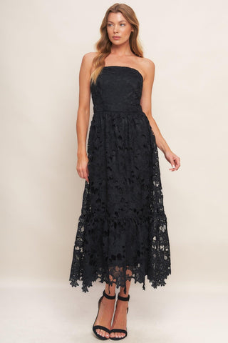 CAREFREE NIGHTS BLACK LACE MIDI DRESS - Glamourous Grace