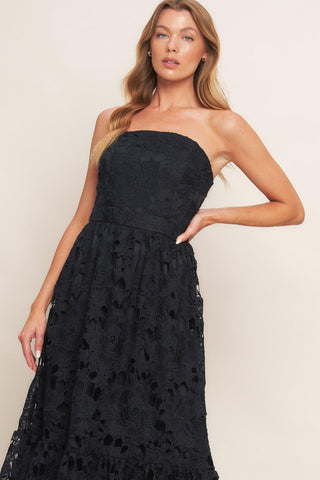 CAREFREE NIGHTS BLACK LACE MIDI DRESS - Glamourous Grace