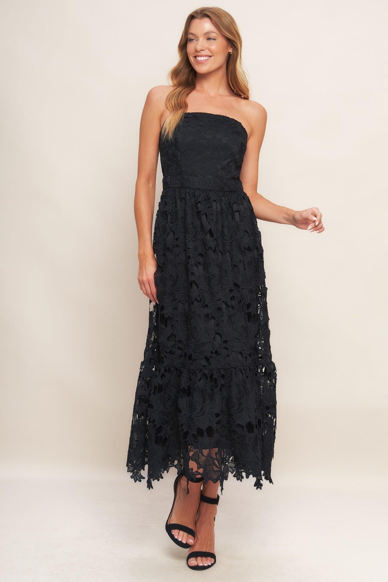 CAREFREE NIGHTS BLACK LACE MIDI DRESS - Glamourous Grace