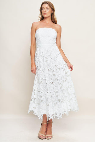 CAREFREE NIGHTS LACE OFF WHITE MIDI DRESS - Glamourous Grace