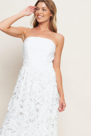 CAREFREE NIGHTS LACE OFF WHITE MIDI DRESS - Glamourous Grace
