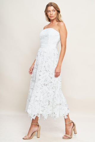 CAREFREE NIGHTS LACE OFF WHITE MIDI DRESS - Glamourous Grace