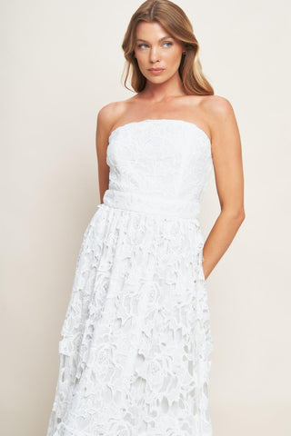 CAREFREE NIGHTS LACE OFF WHITE MIDI DRESS - Glamourous Grace