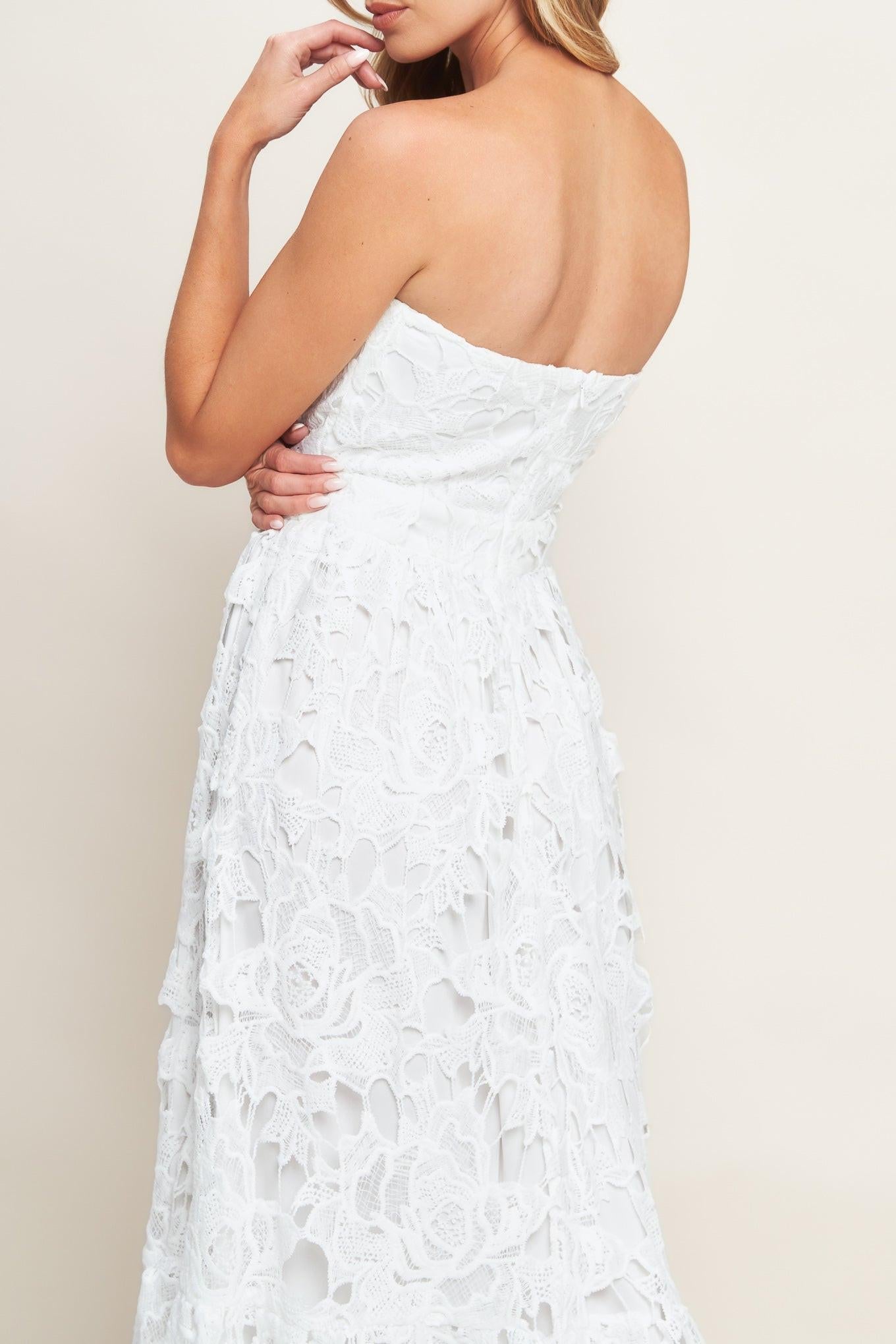 CAREFREE NIGHTS LACE OFF WHITE MIDI DRESS - Glamourous Grace