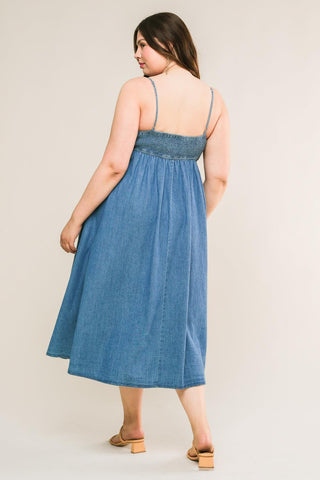 CAPTIVATING HEART DENIM MIDI DRESS - Glamourous Grace LLC