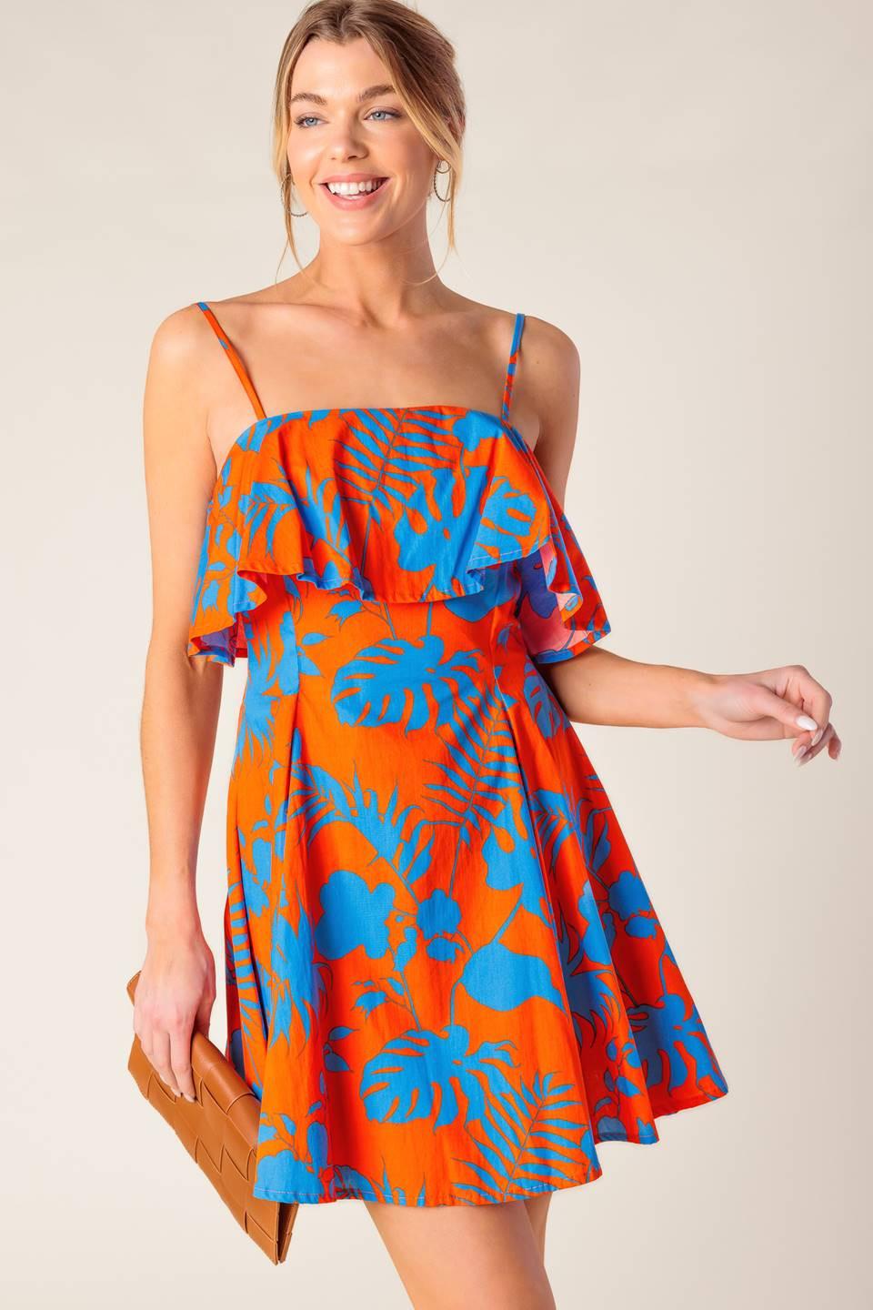 STOPPING TIME ORANGE WOVEN MINI DRESS - Glamourous Grace