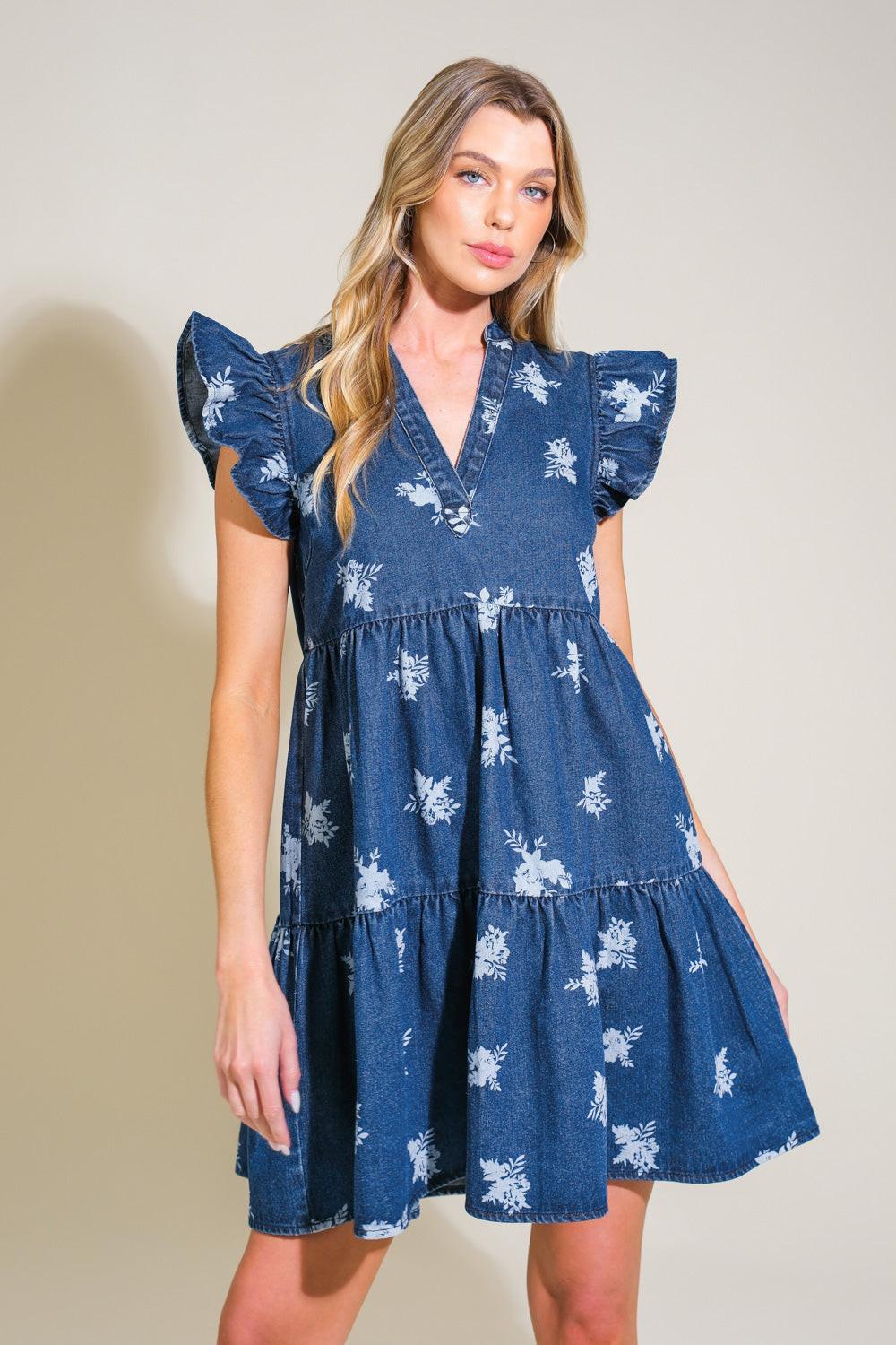 ROMANTICALLY ENTANGLED DENIM MINI DRESS - Glamourous Grace
