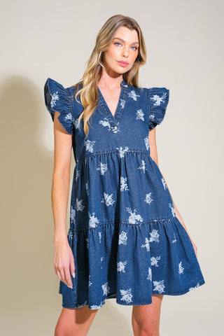 ROMANTICALLY ENTANGLED DENIM MINI DRESS - Glamourous Grace