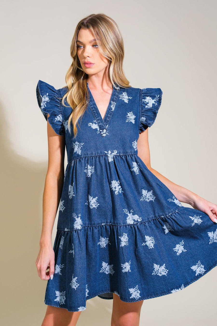ROMANTICALLY ENTANGLED DENIM MINI DRESS - Glamourous Grace