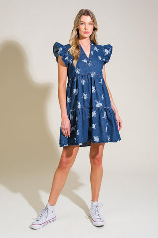 ROMANTICALLY ENTANGLED DENIM MINI DRESS - Glamourous Grace