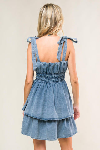 ALONG THE SHORELINE DENIM MINI DRESS - Glamourous Grace