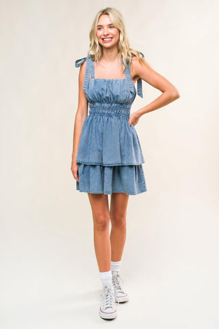 ALONG THE SHORELINE DENIM MINI DRESS - Glamourous Grace