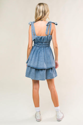 ALONG THE SHORELINE DENIM MINI DRESS - Glamourous Grace