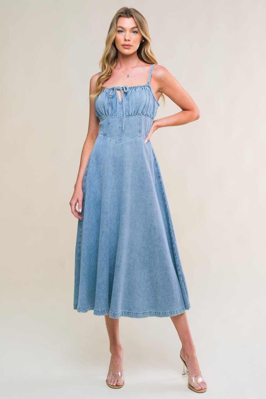 GORGEOUS ADORNMENT DENIM MINI DRESS - Glamourous Grace