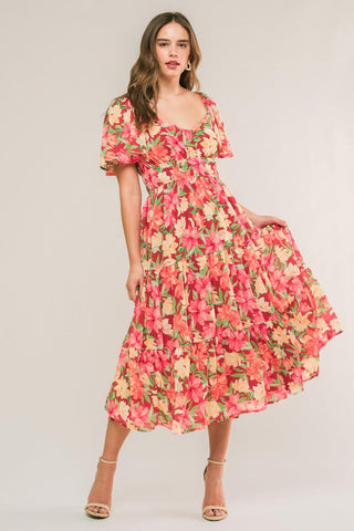 LOVE IS BLOOMING WOVEN MIDI DRESS - Glamourous Grace