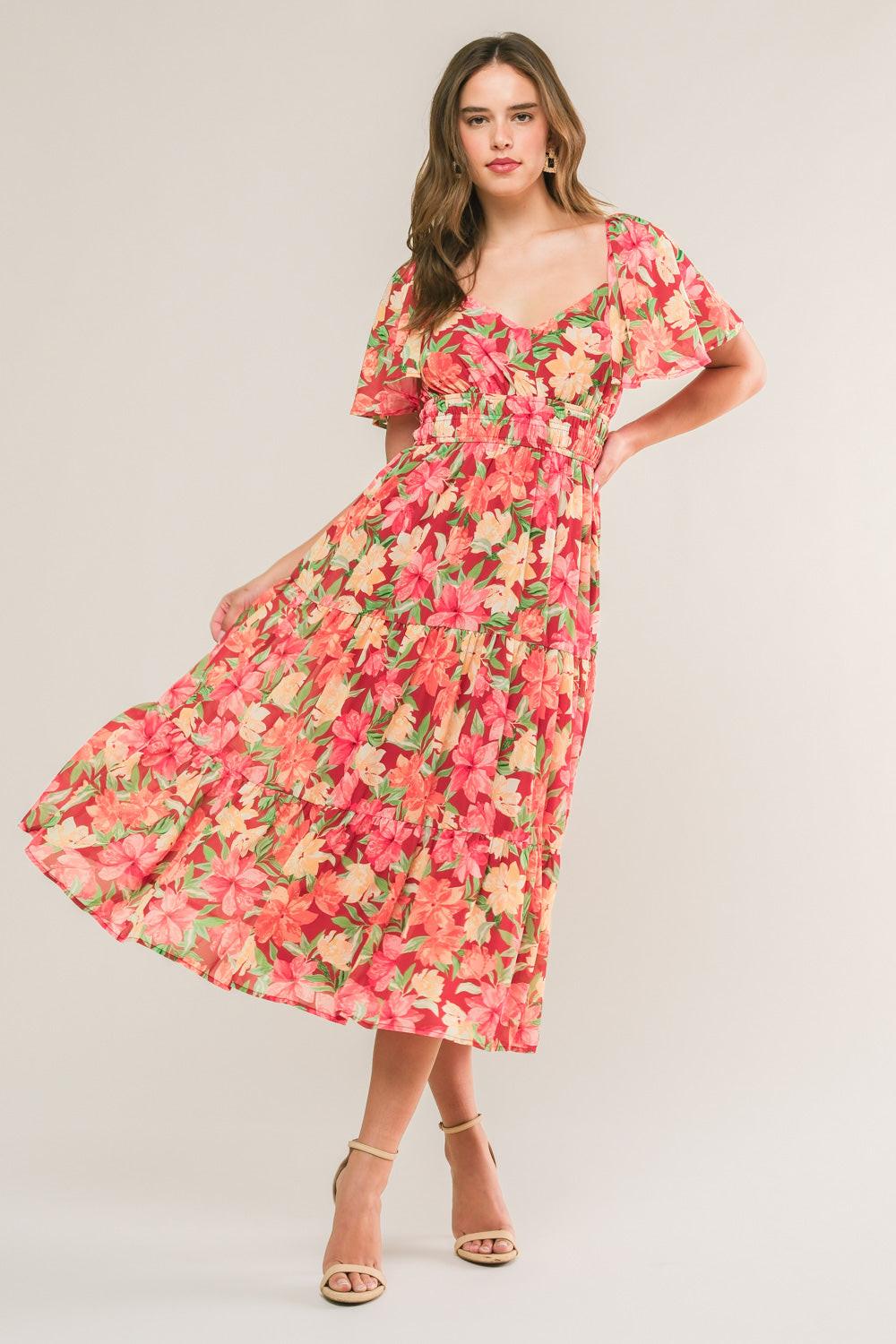 LOVE IS BLOOMING WOVEN MIDI DRESS - Glamourous Grace