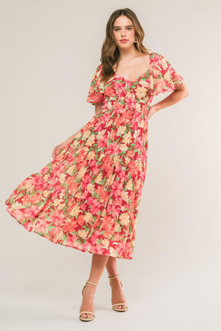 LOVE IS BLOOMING WOVEN MIDI DRESS - Glamourous Grace