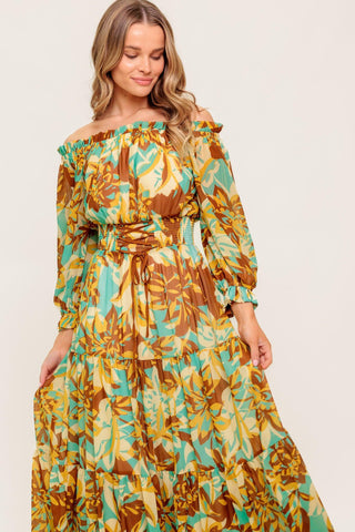 THENA SECRET GARDEN WOVEN MIDI DRESS - Glamourous Grace