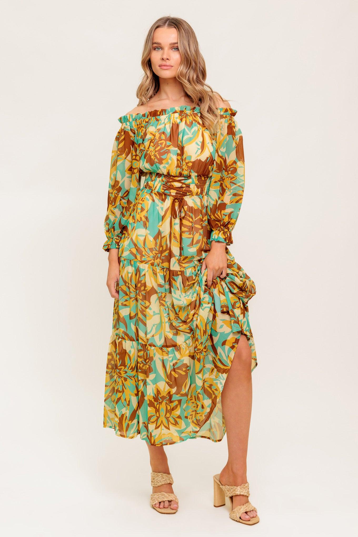 THENA SECRET GARDEN WOVEN MIDI DRESS - Glamourous Grace
