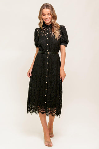 TIMID TO TENACIOUS WOVEN LACE SHIRT DRESS - Glamourous Grace