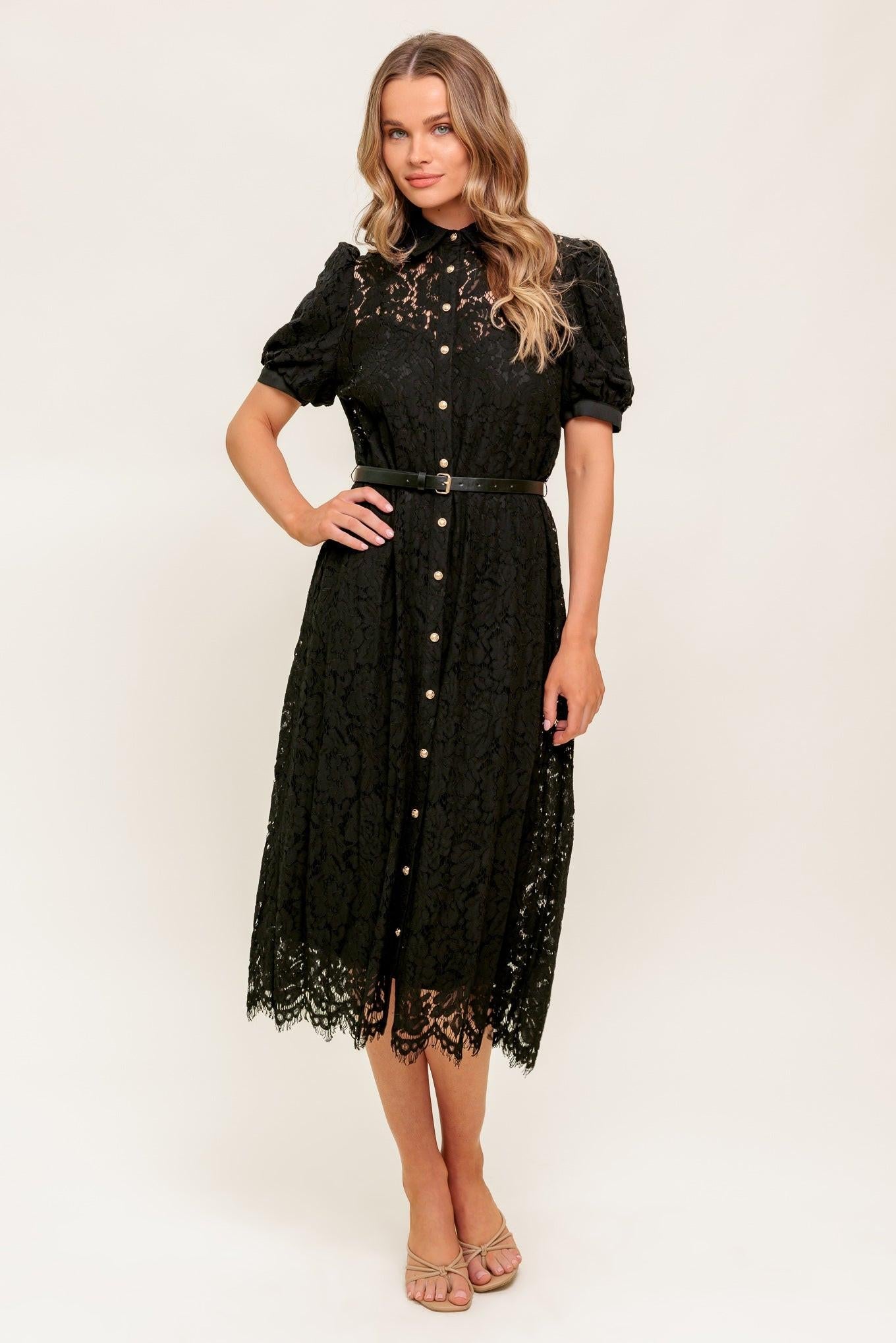 TIMID TO TENACIOUS WOVEN LACE SHIRT DRESS - Glamourous Grace