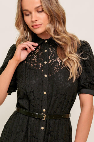 TIMID TO TENACIOUS WOVEN LACE SHIRT DRESS - Glamourous Grace