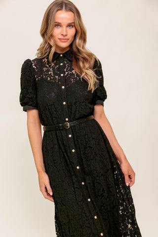 TIMID TO TENACIOUS WOVEN LACE SHIRT DRESS - Glamourous Grace