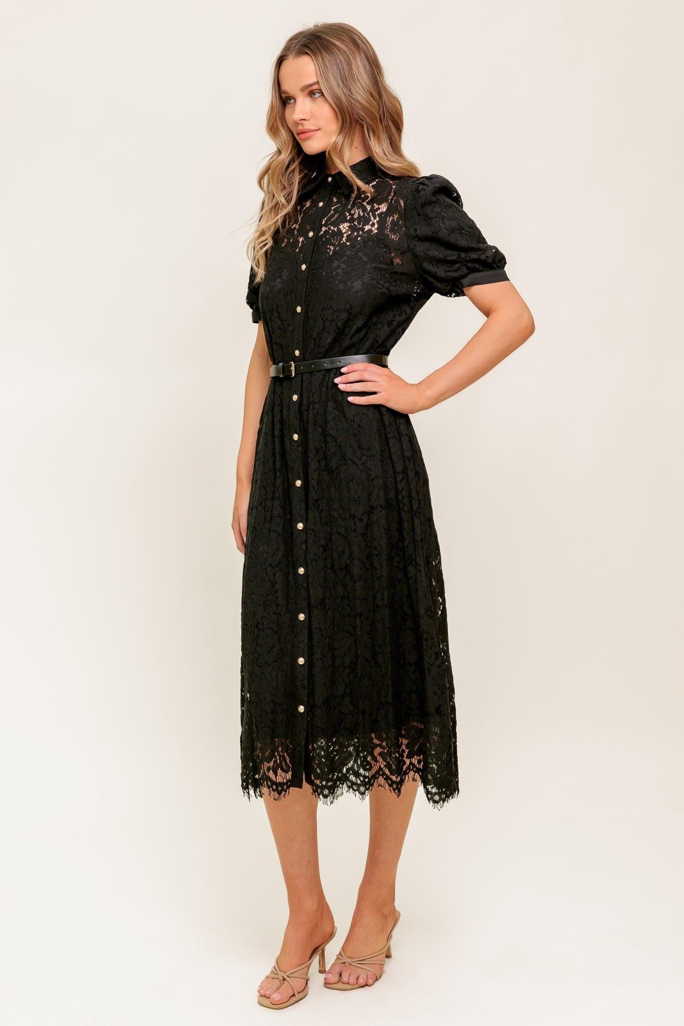 TIMID TO TENACIOUS WOVEN LACE SHIRT DRESS - Glamourous Grace