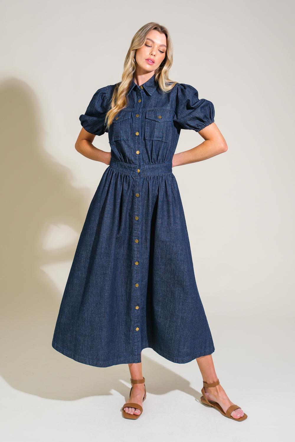 GET THE LOOK DENIM MIDI DRESS - Glamourous Grace