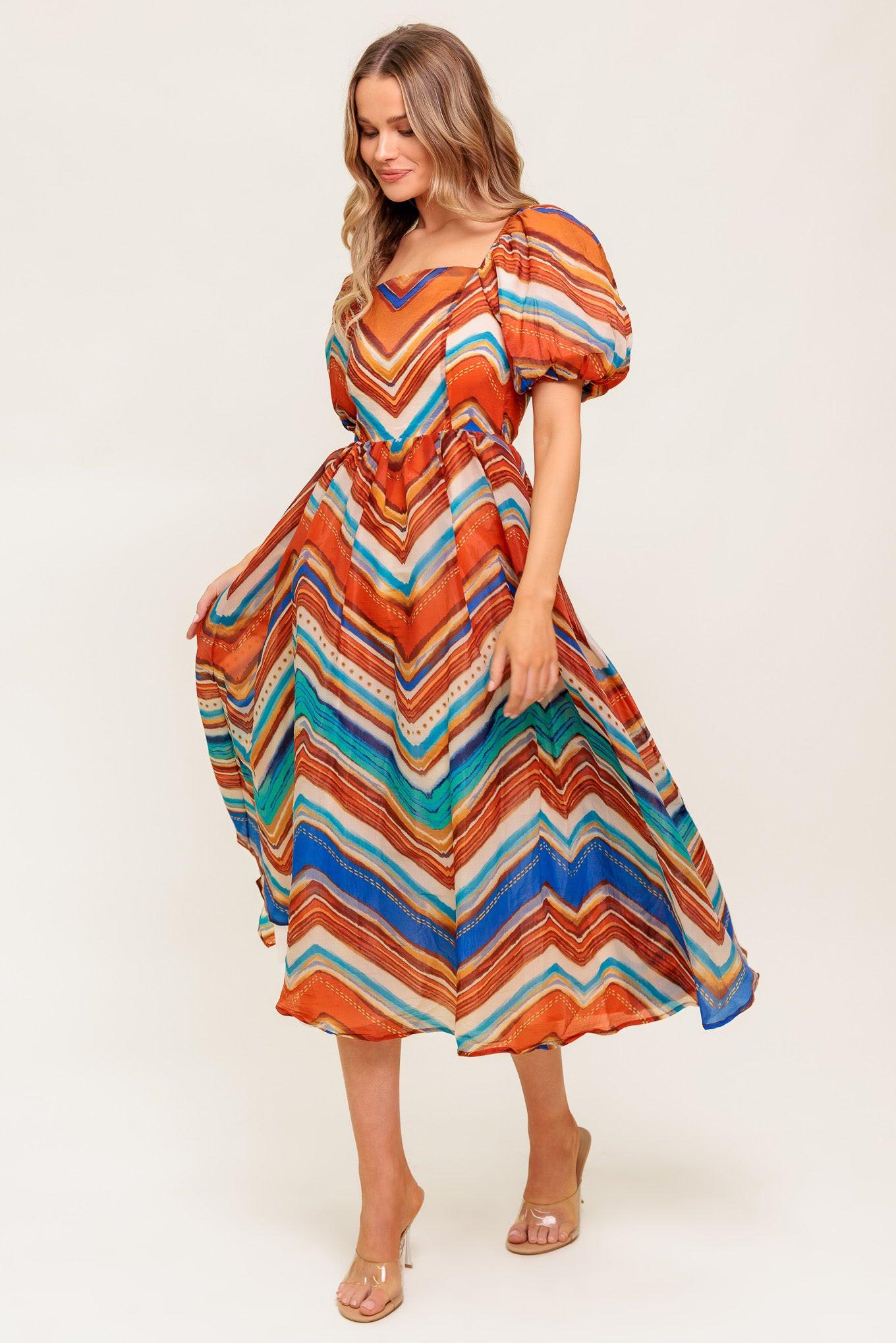 BRIGHT PERSONALITY WOVEN MIDI DRESS - Glamourous Grace