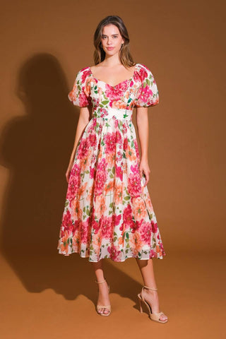 FLORAL REVERIE WOVEN MIDI DRESS - Glamourous Grace