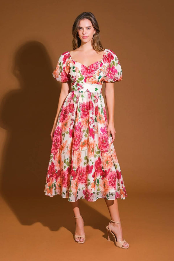 FLORAL REVERIE WOVEN MIDI DRESS - Glamourous Grace