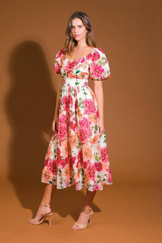FLORAL REVERIE WOVEN MIDI DRESS - Glamourous Grace