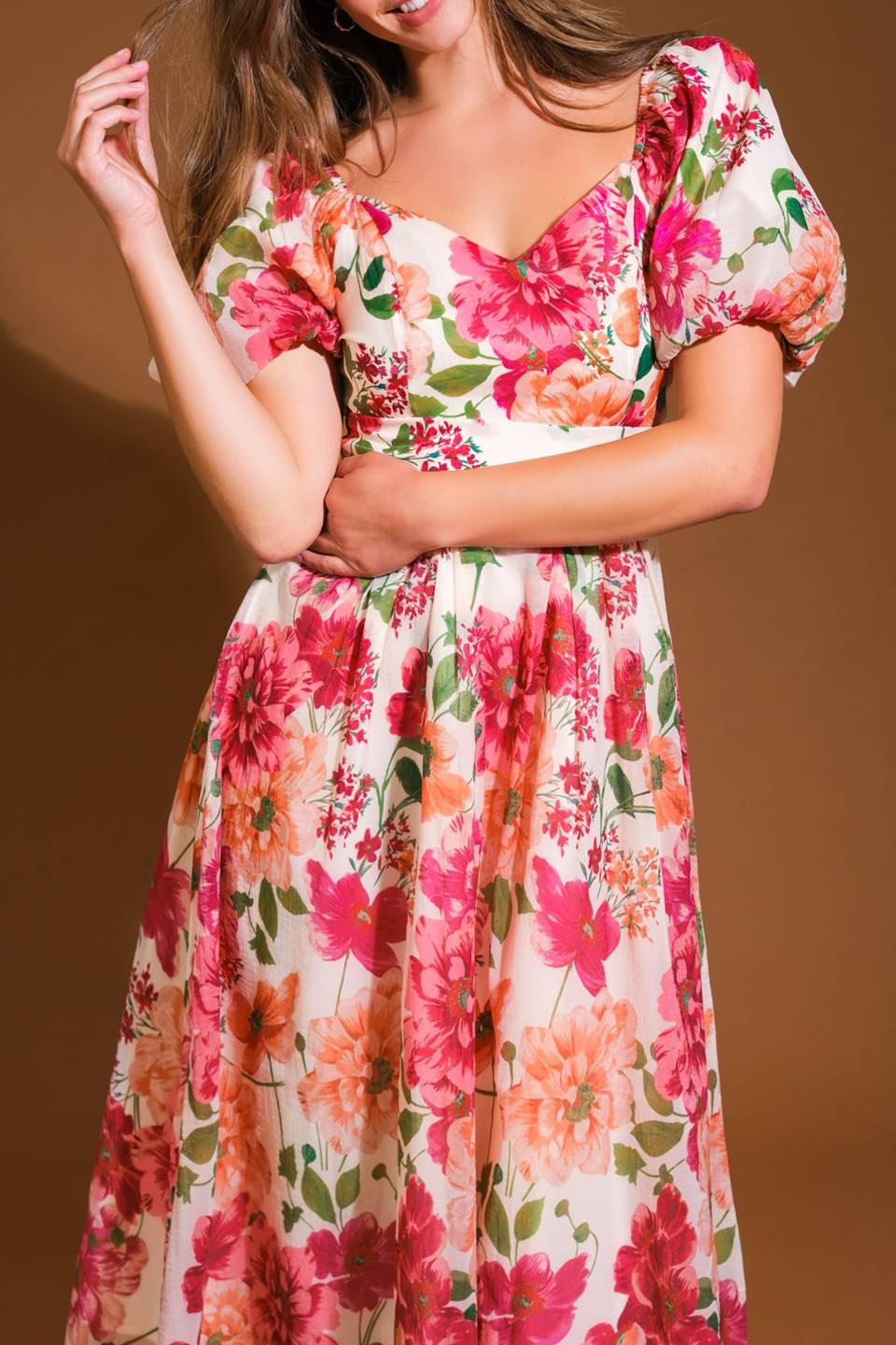 FLORAL REVERIE WOVEN MIDI DRESS - Glamourous Grace