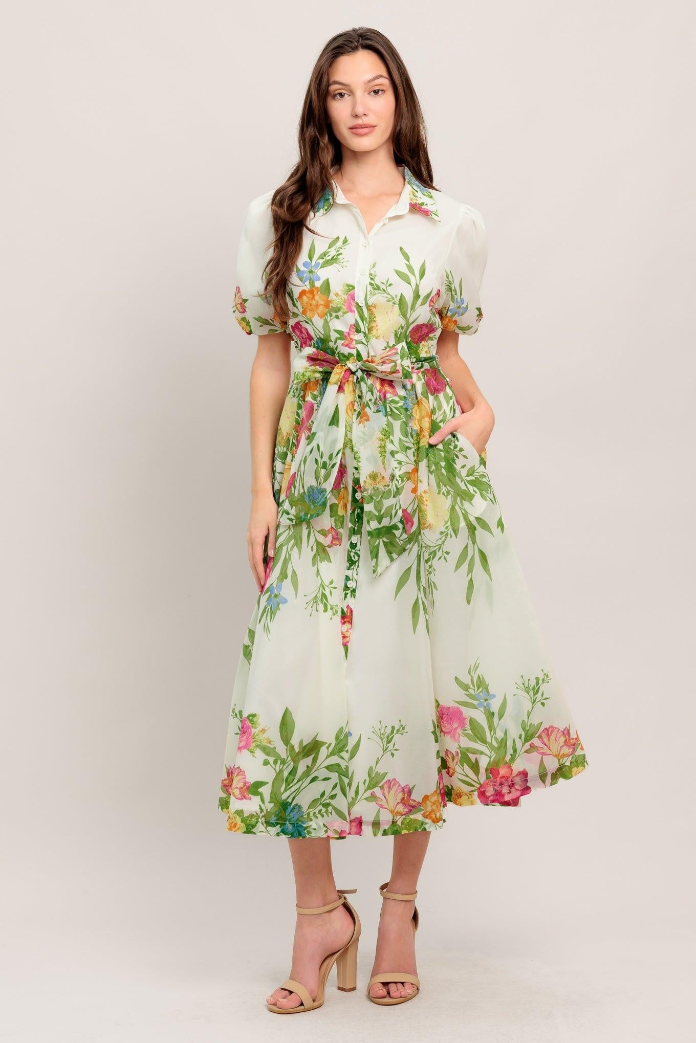 FRESH BLOSSOM IVORY WOVEN MIDI DRESS - Glamourous Grace