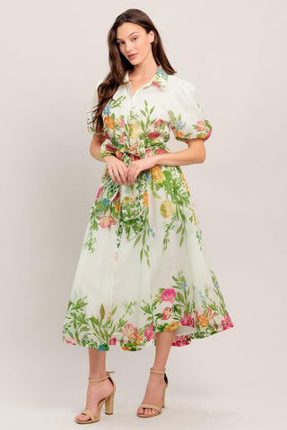 FRESH BLOSSOM IVORY WOVEN MIDI DRESS - Glamourous Grace