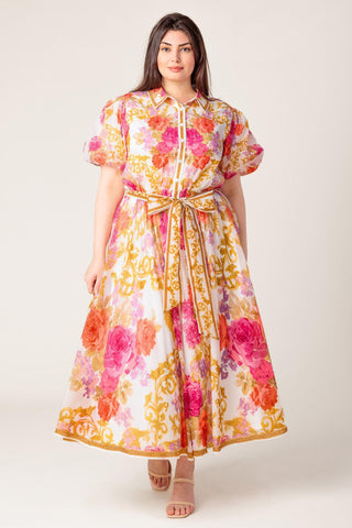 GARDEN TAPESTRY IVORY FLORAL WOVEN MIDI DRESS - Glamourous Grace