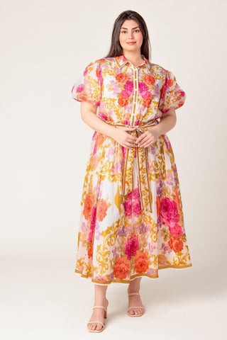 GARDEN TAPESTRY IVORY FLORAL WOVEN MIDI DRESS - Glamourous Grace