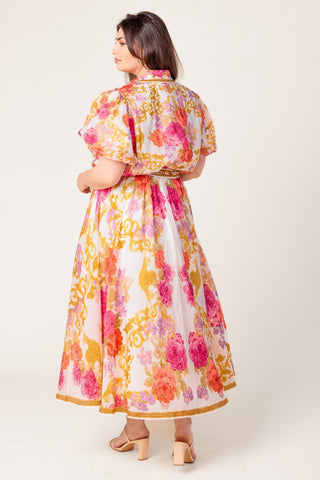 GARDEN TAPESTRY IVORY FLORAL WOVEN MIDI DRESS - Glamourous Grace