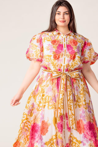 GARDEN TAPESTRY IVORY FLORAL WOVEN MIDI DRESS - Glamourous Grace