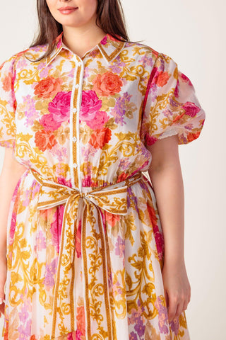 GARDEN TAPESTRY IVORY FLORAL WOVEN MIDI DRESS - Glamourous Grace