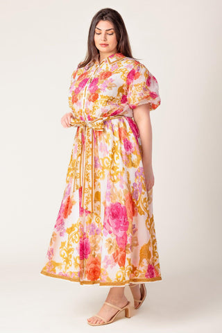 GARDEN TAPESTRY IVORY FLORAL WOVEN MIDI DRESS - Glamourous Grace