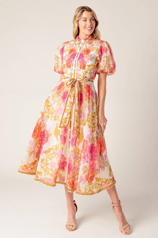 GARDEN TAPESTRY IVORY FLORAL WOVEN MIDI DRESS - Glamourous Grace