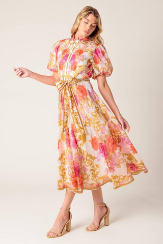 GARDEN TAPESTRY IVORY FLORAL WOVEN MIDI DRESS - Glamourous Grace