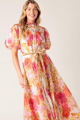 GARDEN TAPESTRY IVORY FLORAL WOVEN MIDI DRESS - Glamourous Grace
