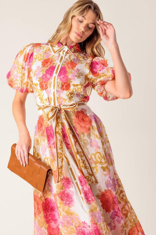 GARDEN TAPESTRY IVORY FLORAL WOVEN MIDI DRESS - Glamourous Grace