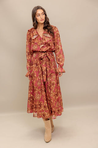 AUTUMN SONATA WOVEN MIDI DRESS - Glamourous Grace