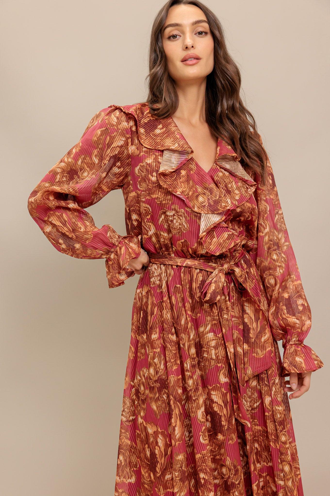 AUTUMN SONATA WOVEN MIDI DRESS - Glamourous Grace